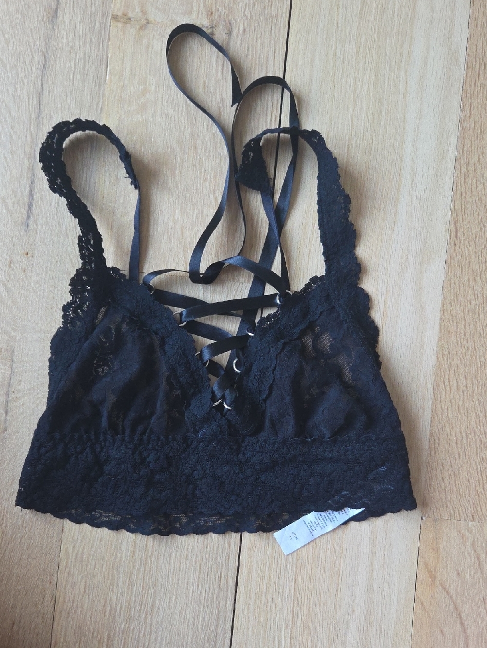 Lace Bralette with Crisscross Front - Black